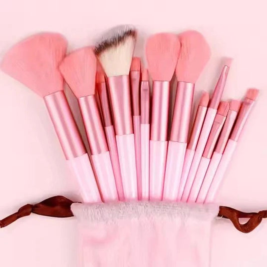 Premium Pink Makeup Brush Set (13 Pcs) with Storage Pouch – Soft Synthetic Fiber Brushes for Foundation, Powder, Blending & Eyeshadow