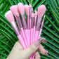 Premium Pink Makeup Brush Set (13 Pcs) with Storage Pouch – Soft Synthetic Fiber Brushes for Foundation, Powder, Blending & Eyeshadow