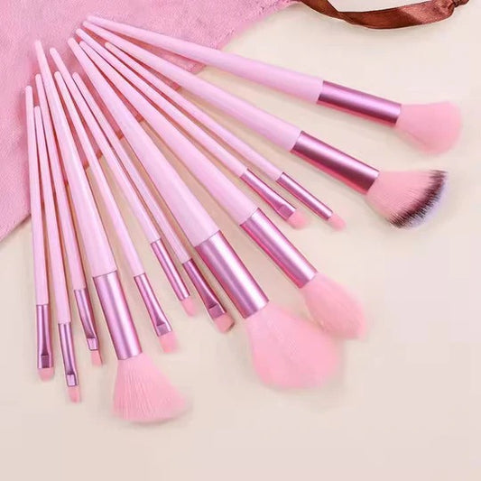 Premium Pink Makeup Brush Set (13 Pcs) with Storage Pouch – Soft Synthetic Fiber Brushes for Foundation, Powder, Blending & Eyeshadow