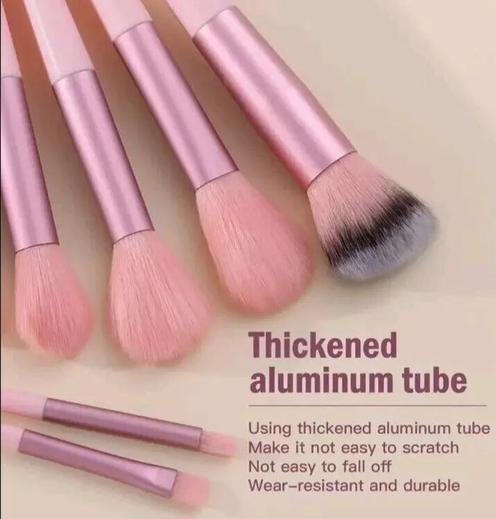 Premium Pink Makeup Brush Set (13 Pcs) with Storage Pouch – Soft Synthetic Fiber Brushes for Foundation, Powder, Blending & Eyeshadow